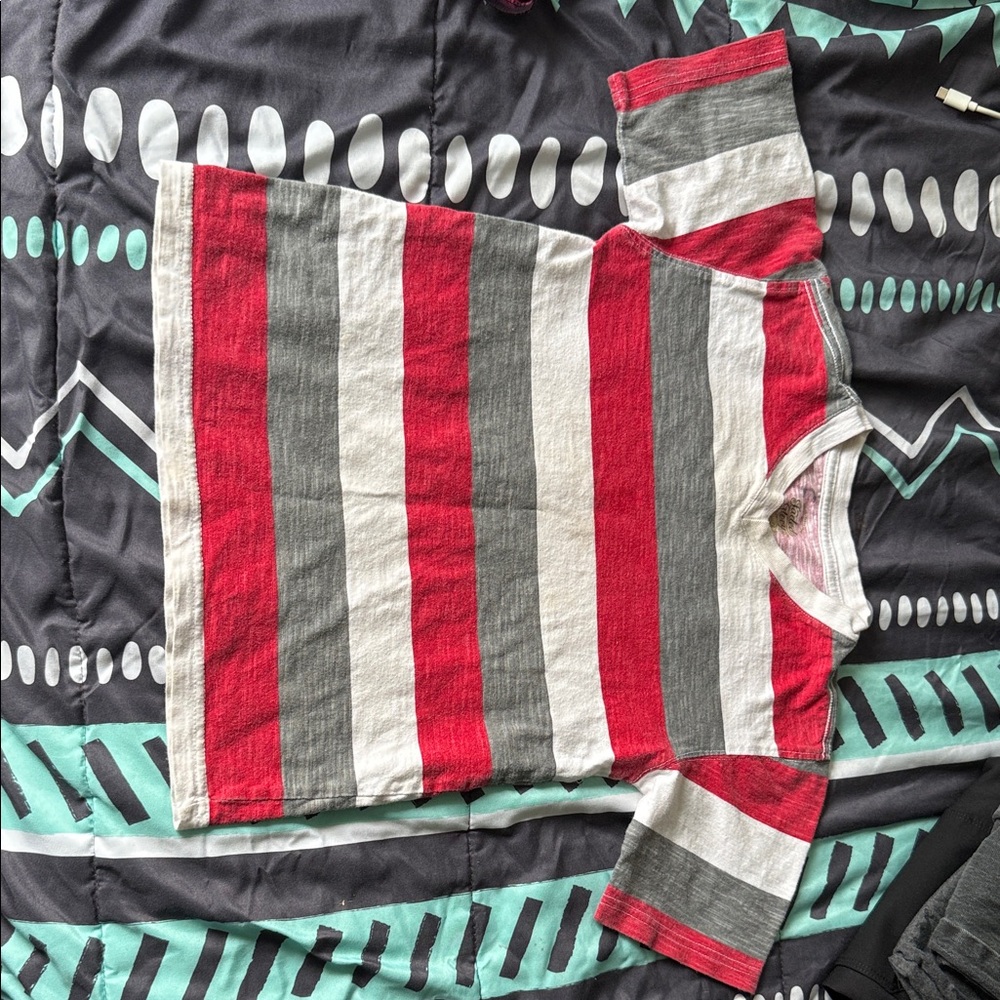 Faded Glory Red and Gray Striped Kids Tee